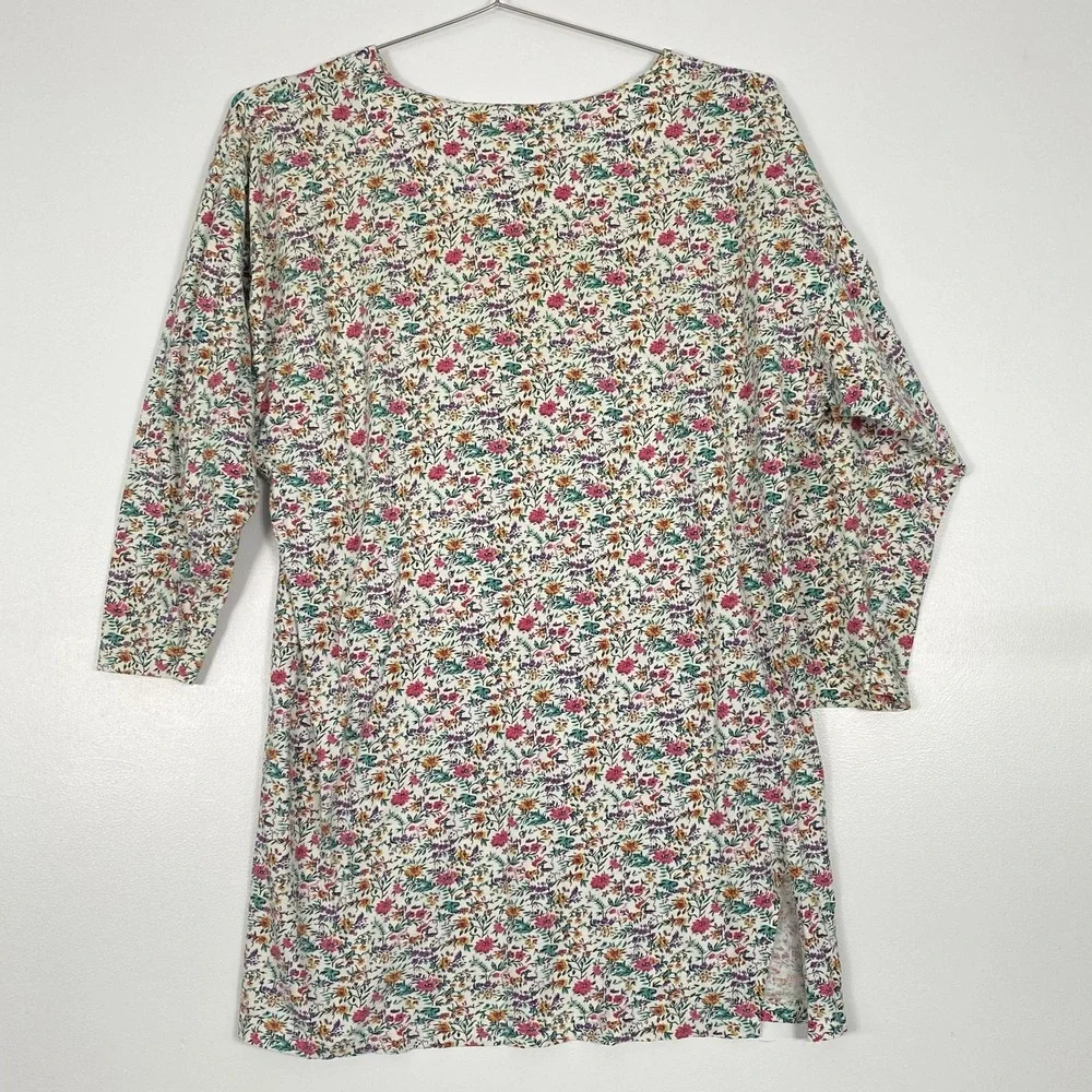 Victorias Secret Sleepshirt Womens Medium Floral 3/4‎ Sleeve Cotton Sleepwear